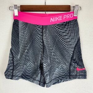NIKE PRO Stretch Shorts Running Long Grey Pink Workout Sporty Athletic Girls‎ XL